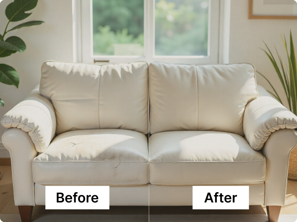 Before and after results of leather couch cleaning in Perth