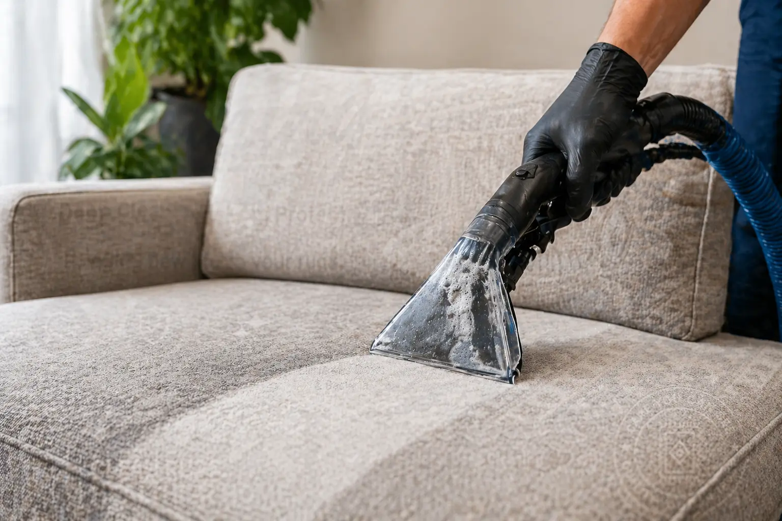 Fabric couch being steam cleaned by an upholstery cleaner in Perth